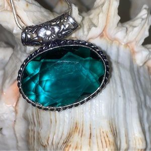 Sale * Sparkly Marine Teal Quartz facet cut statement Pendant